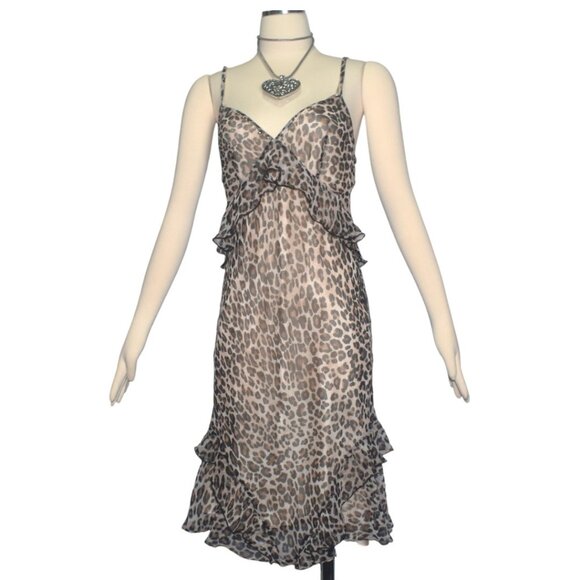 Victorias Secret Vintage Slip Dress Leopard Print Chiffon Ruffle Chemise M - Picture 1 of 6